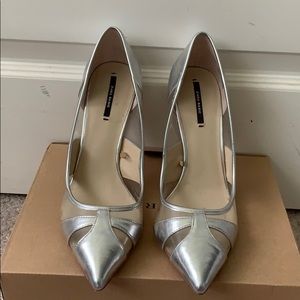 Zara metallic silver pointed toe pump